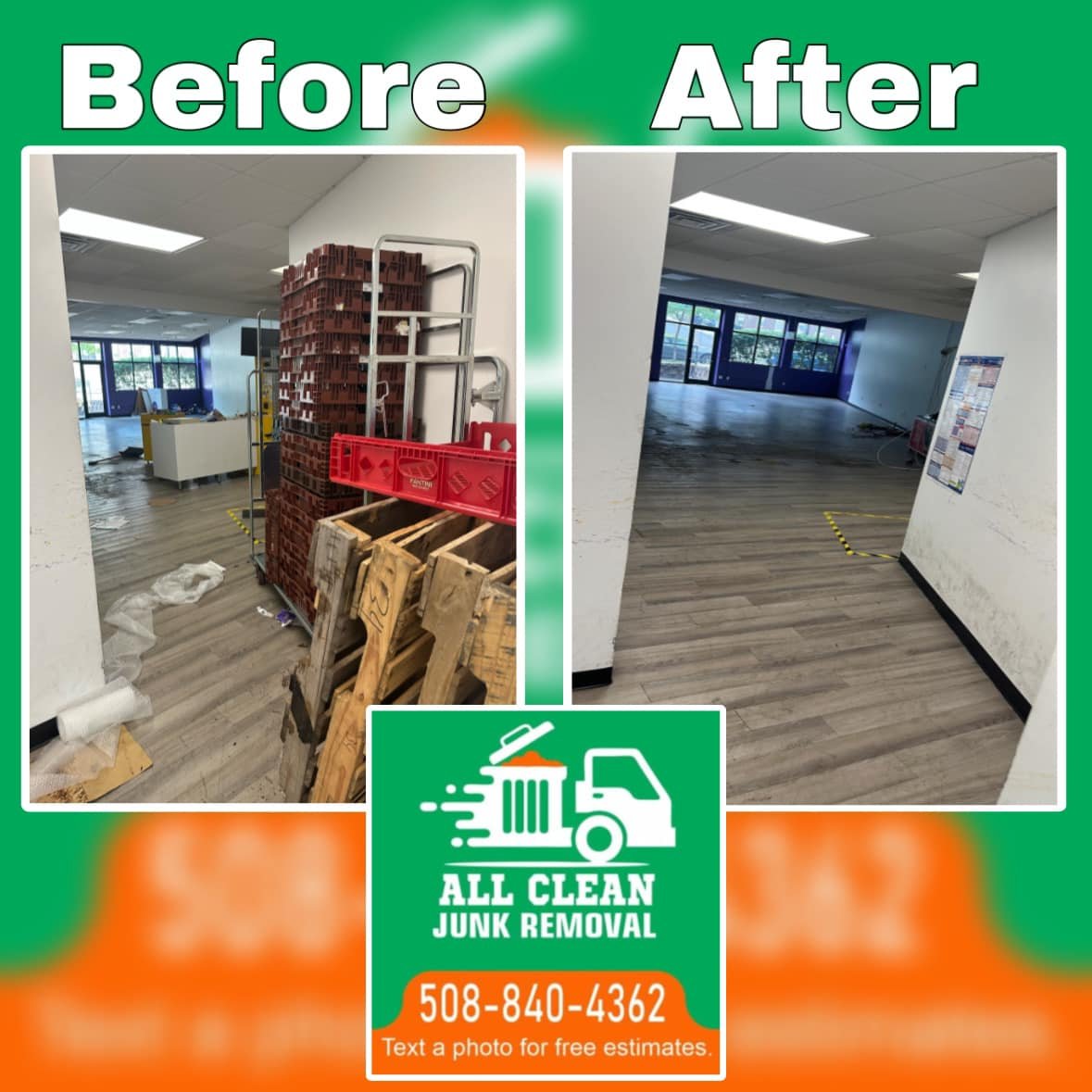 Efficient commercial cleanup in action. Professional junk removal services for a clutter-free business space. Contact us for effective and thorough commercial cleanup and removal!